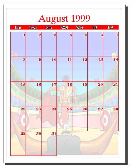 August 1999 Calendar